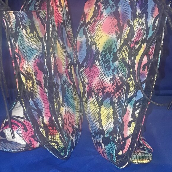 RAINBOW PYTHON LACE-UP STILETTO OVER-THE-KNEE BOOTS - Picture 6 of 8